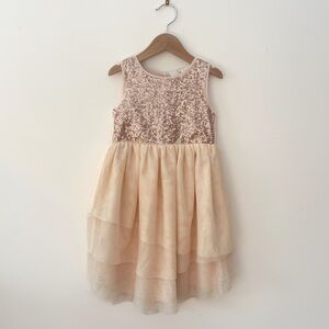 EUC Soft Blush Champagne Layered Tulle Sequin Party Dress